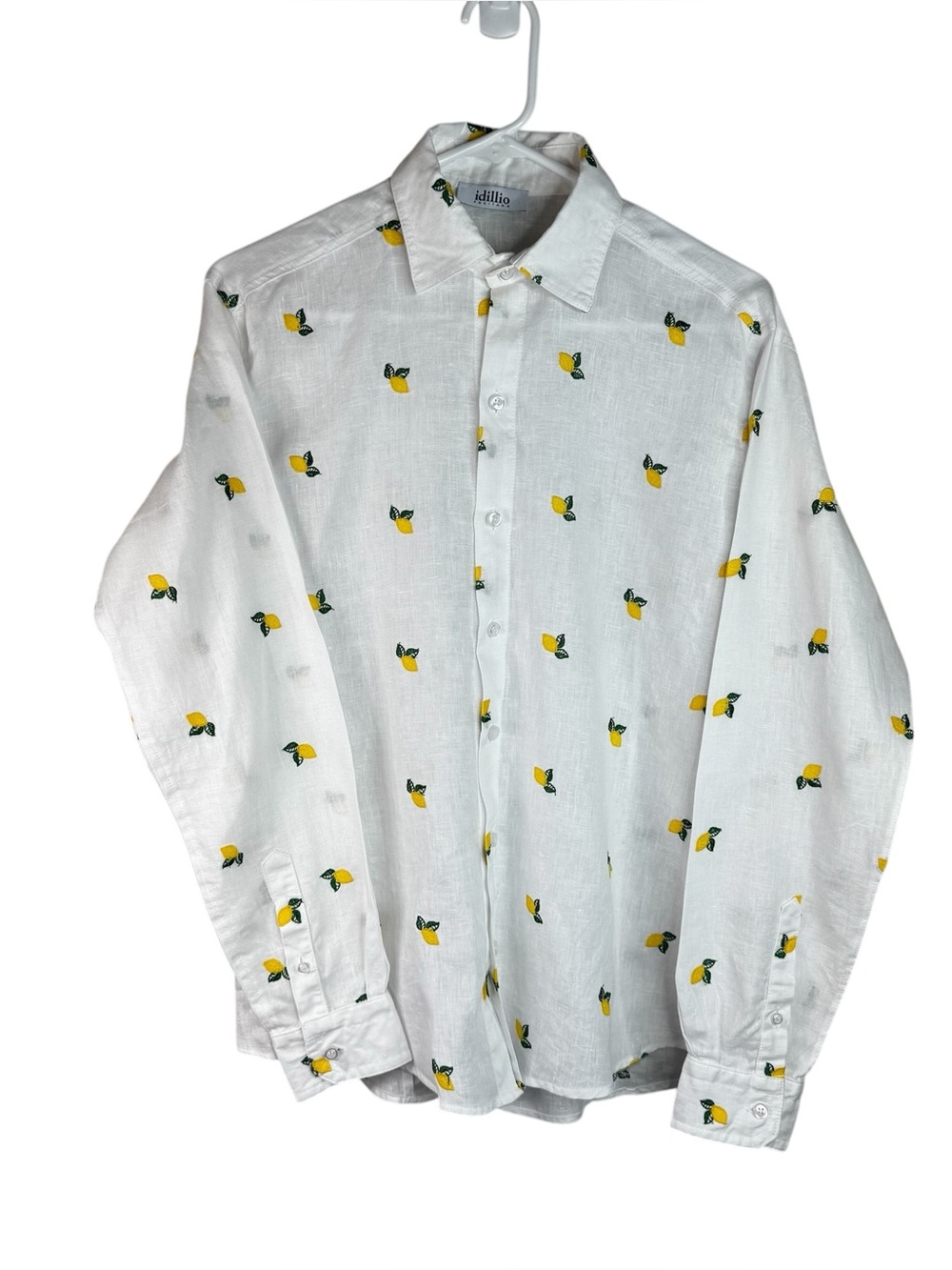Idillio Positano 100% Linen White Striped Button-Down Shirt Lemons Italy